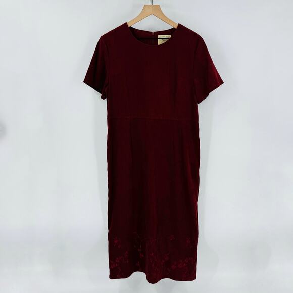 Vintage Petite Casuals Burgundy Faux Suede Embroidered Midi Dress PL Equestrian - Picture 11 of 11